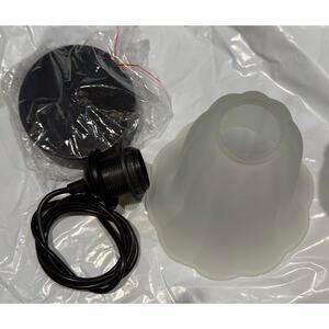 2Pk Pendant Light Vintage White Frosted Glass Petal Lampshade With Black mount